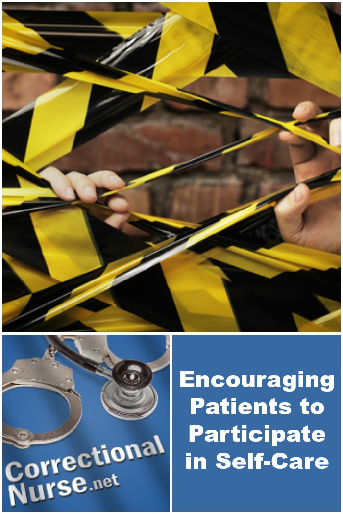 One of the challenges of correctional nursing is Encouraging Patients to Participate in Self-Care. Correctional nurses can advocate for patient involvement.